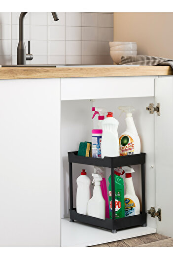 Bayev Class Black 2 Tier under Sink Organizer Detergent Bathroom Organizer Shelf Unit with Wheels