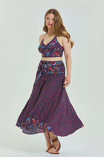 Los banditos Loose Authentic Patterned Asymmetrical Large Size Skirt