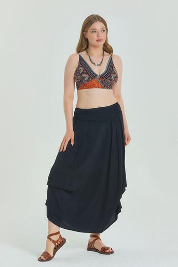 Los banditos Elastic Waist Draped Detailed Large Size Skirt