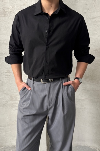HYMAN Ανδρικό πουκάμισο από βαμβακερό ποπλίνα Oversize