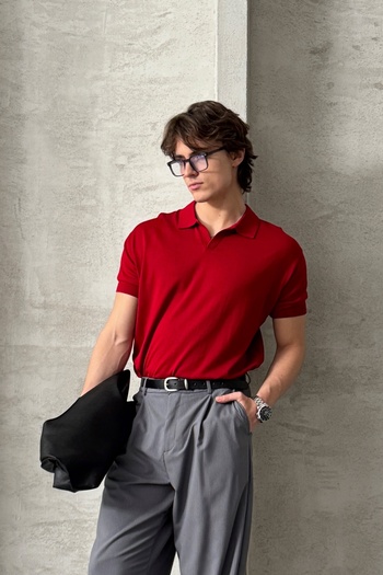 HYMAN Men's Oversize Cotton Polo Neck Knitwear T-Shirt