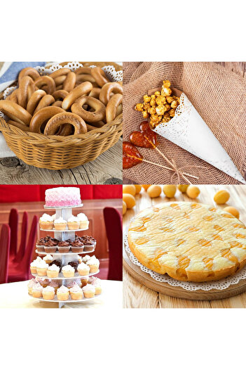 Dekals 50 ADET Yuvarlak Dantel Kağıt Pasta Tabak Altlığı 26 cm Sunumluk