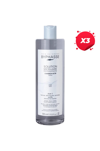 BYPHASSE X3-BYPHASSE MICELLAR WATER 500ML ACTIVATED CARBON