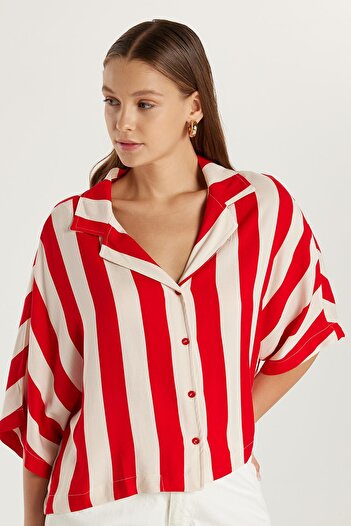 Tudors Women's Standard Fit Viscose V-Neck Striped Shirt