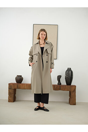 HEQA Long Classic Trench Coat and Mink