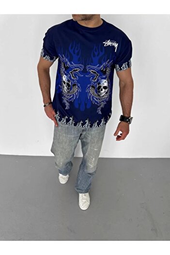 CVS Unisex Crew Neck Printed Oversize T-Shirt - Navy Blue