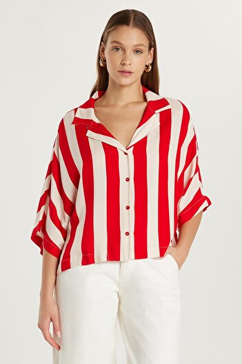 Tudors Women's Standard Fit Viscose V-Neck Striped Shirt