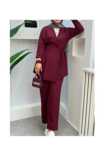 Miraydın Butik Women's Side Tie Suit M101 - Claret Red