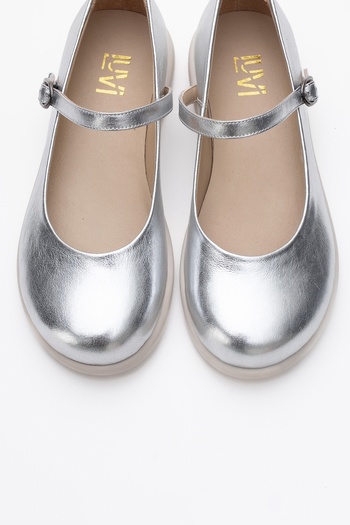 LuviShoes Anisa Metallic Silver Banded Genuine Leather Women's Ballerina Shoes