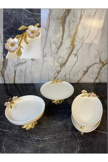 MAY HOME 4 Piece Laleza Presentation Set Pedestal Porcelain Serving Set