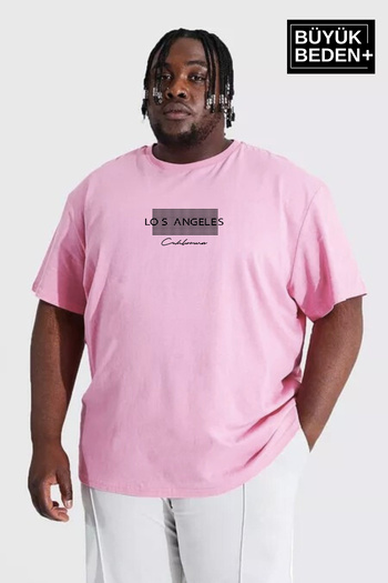 Superlife Men's Large Size Las Angeles Printed Crew Neck T-Shirt Spr25Bt909