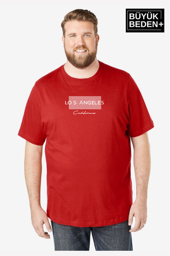 Superlife Men's Large Size Las Angeles Printed Crew Neck T-Shirt Spr25Bt909
