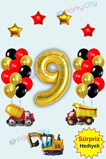 Party City Σετ γιορτής γενεθλίων με θέμα την κατασκευή 9 ετών με θέμα το μπαλόνι και το αστέρι