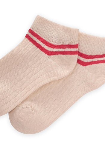 Cigit Floor Raw Ankle Striped Children's Booties 5-12 Years Old Coral
