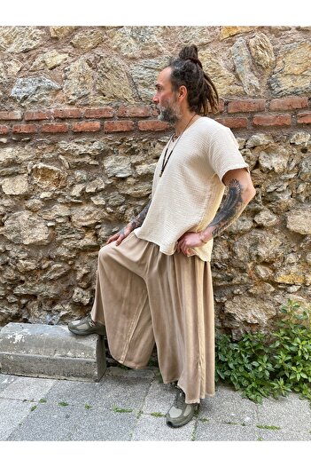 Bohoyasam Unisex Bol Paça Pantolon, Pamuklu Salaş Pantolon, Yazlık Rahat Pantolon, Bohem Kapri Pantolon