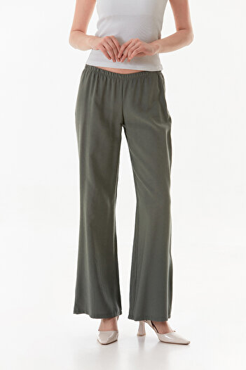Fulla Moda Elastic Waist Low Waist Modal Palazzo Trousers