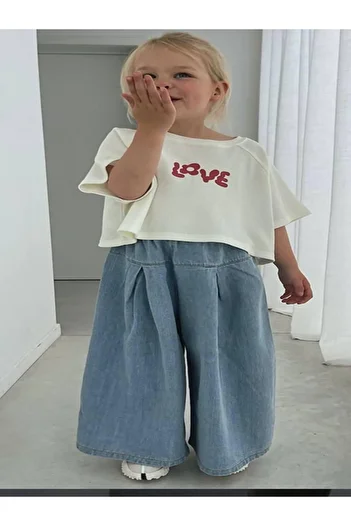 ipekkids Îmbrăcăminte pentru fete din mătase pentru copii, pentru fete, din jerseu simplu, pantaloni din denim BADASI