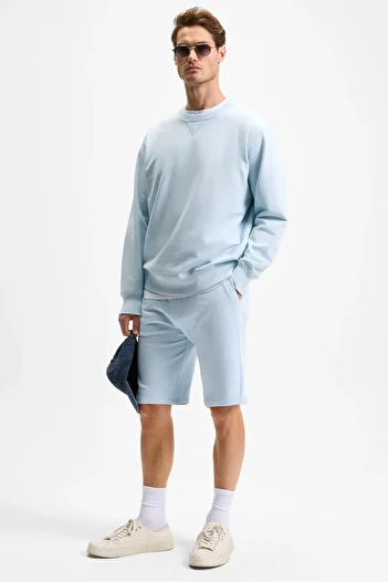 GRIMELANGE Grexon Men's Cotton Regular Fit Light Blue Shorts & Bermuda