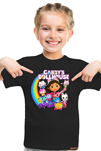 Store Gabby`S Doll Hause Pattern Printed Children's Black Tshirt