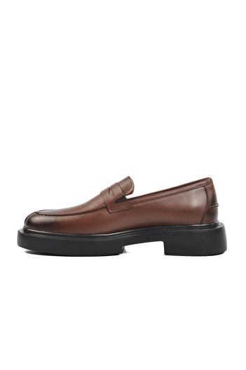 Aspor Brown Patent Leather Genuine Leather Men's Loafer Shoes Premium