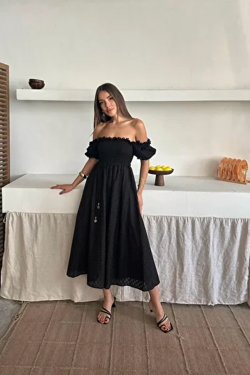 SGM BUTİK Mrpurple Black Gipeli Brode Dress