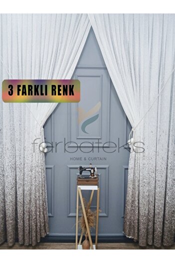 farbateks New Design Brown-Mink Sprinkled Tulle and Right/Left Set Tulle Background Curtain