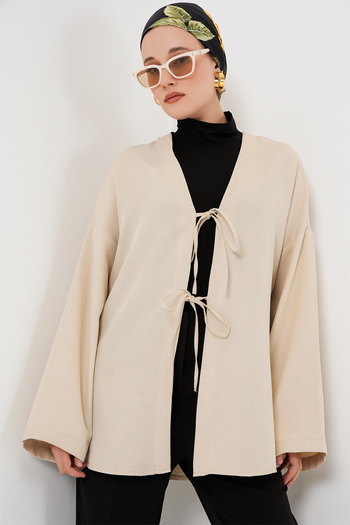 Bigdart Ľanové kimono na hidžáb 5968 - krémové