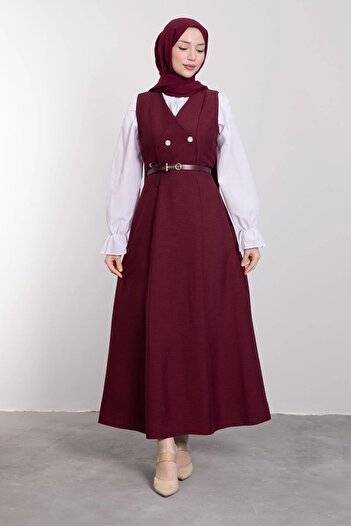 İKLİM LİFE V-Neck Buttoned Belted Dress