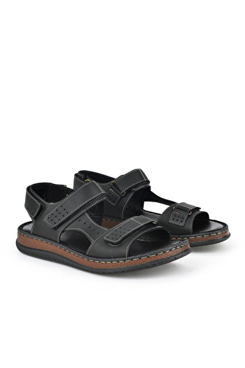 Ziya , Men's Genuine Leather Sandals 1511045 Zs6 Black