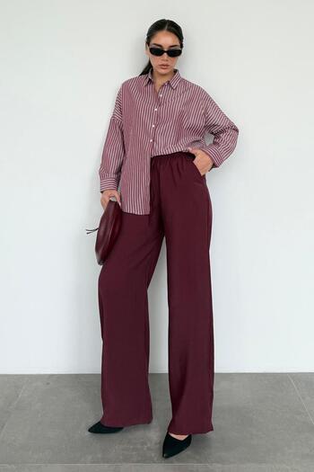 Madmext Burgundy Elastic Waisted Loose Cut Pants Mg2020