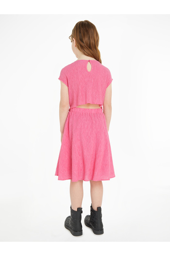 Calvin Klein Girls Pink Amour Crinkle Fit & Flare Dress