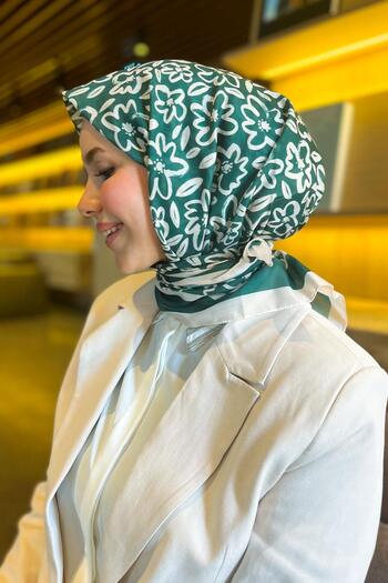 Sultan Eşarp Φουλάρι Sultan Fresh Cotton - Απλό μοτίβο λουλουδιών - SFE002-07 - Πράσινο, Κρεμ