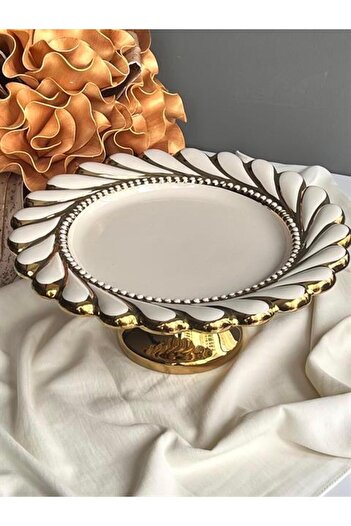 ROSSEV Servis Tabağı Rönesans Ayaklı Yuvarlak Gold 33cm