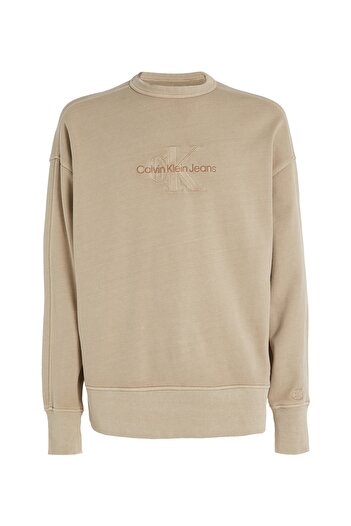 Calvin Klein Men Brown Mineral Dye Crew Neck Hoodie