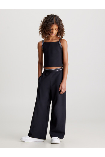 Calvin Klein Girls Black Logo Tape Wide Leg Sweatpants