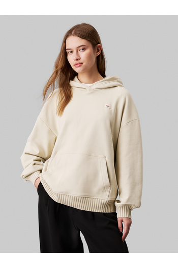 Calvin Klein Calvin Klein Women Beige Woven Label Peached Pullover Hoodie