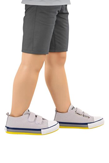 Liger Unisex Çocuk Keten Kısa Convers Modeli Cırtlı Sneaker Spor Ayakkabı (26-30) GRİ