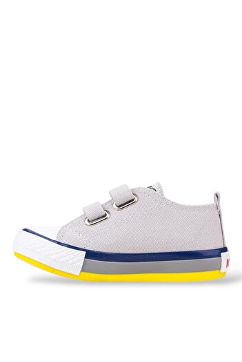 Liger Unisex Çocuk Keten Kısa Convers Modeli Cırtlı Sneaker Spor Ayakkabı (26-30) GRİ