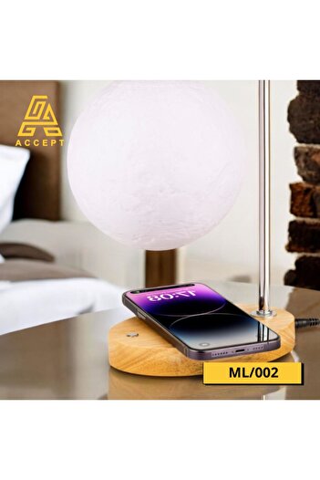 Generic Magnetic Floating Moon Lamp, Silver Base, Touch, White Light, Wireless Charging