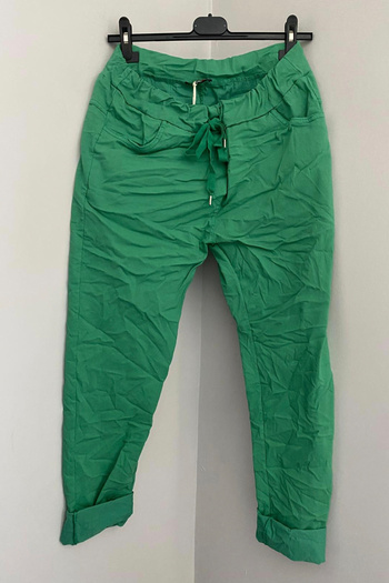 AYASOFYA OTANTIK Women's Italian Dark Green Tie Waist Lycra Skinny Leg Trousers