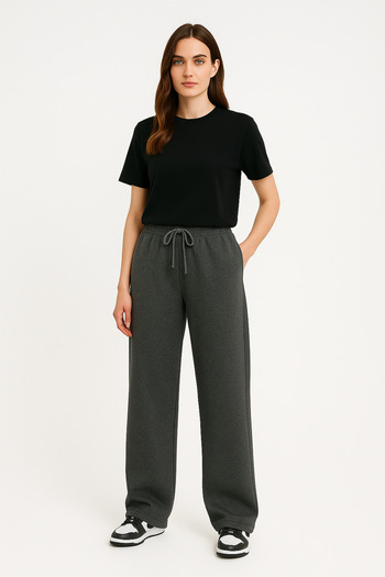 OXVİN Women's Baggy Wide Cut, Back Pocket, Oversize Loose Leg Trousers (Pike Fabric)