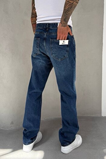 MADZEYMODA Mavi Baggy Kalıp Denim Kumaş Yırtık Detaylı Erkek Jean Kot Pantolon KE-792