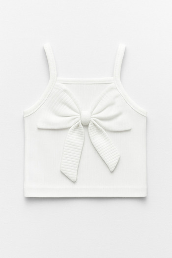 Magu Girl's Cotton White Bow Detailed Strappy T-Shirt - Summer Stylish Style