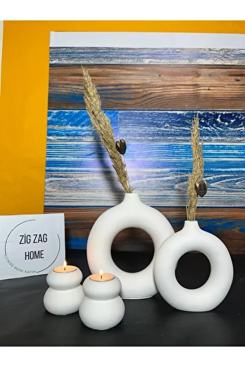 Zigzag Home 2-Piece Ring Vase Set 2-Piece Round Candle Holder Bohemian Style Decorative Vase Candle Holder with Gift
