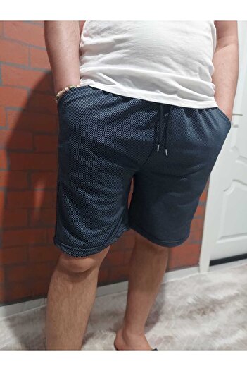 SURMARİ Rain Pattern Comfortable Fit Navy Blue Shorts