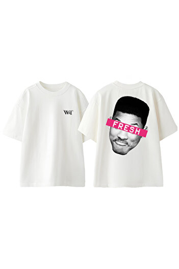 THEWERT Μπλουζάκι Will Smith Fresh Design με στάμπα από βαμβακερό λευκό oversize