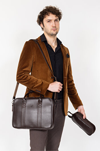 Necati Çanta Macbook Organizer Χαρτοφύλακας Laptop 13" & 14" Καφέ