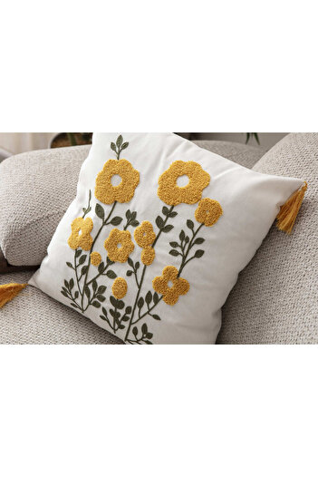 SWITA Comfort Series Punch Embroidered Linen Throw Pillow Cover 43X43 cm