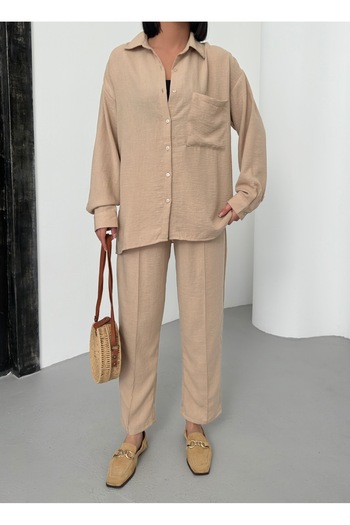alenmoda Linen Women's Shirt and Trousers Set - Set of Two