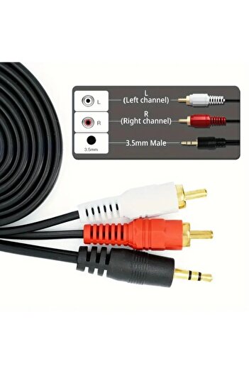 Derwell 1.8 Metre 1.8mt Stereo Lale Kablo Ses Sistemi Kablosu Aux Rca Tv Dvd Stereo 2 Rca Erkek Kablo 3.5mm